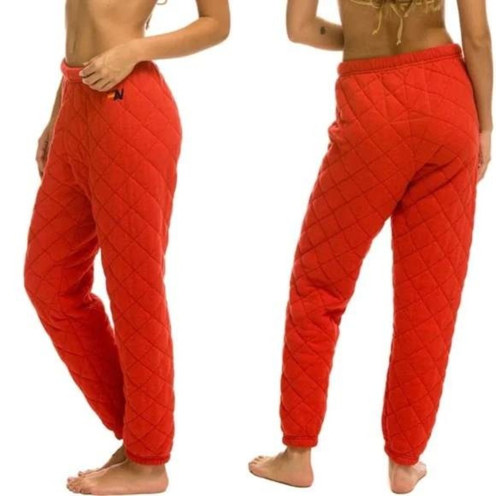 Aviator Nation Quilted Red Track Joggers